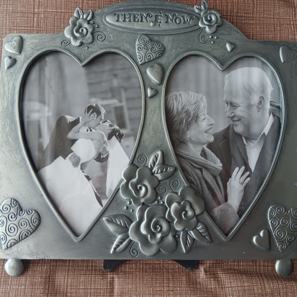 Silver Heart-Shaped Double Photo Frame